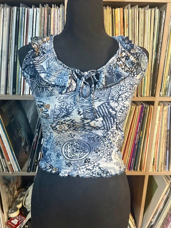 Y2k V Generation Paisley Top SMALL 2000s hippie boho blue