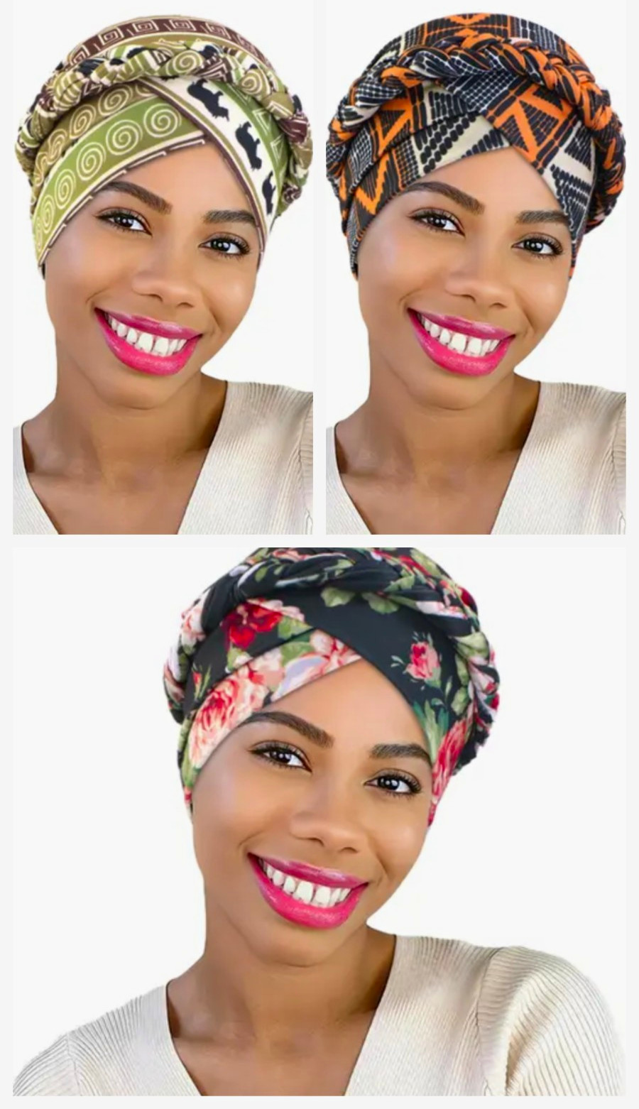 Wholesale Lot Of 3 Women’s Turban Headwrap Multicolor Geometric Stretch Jersey