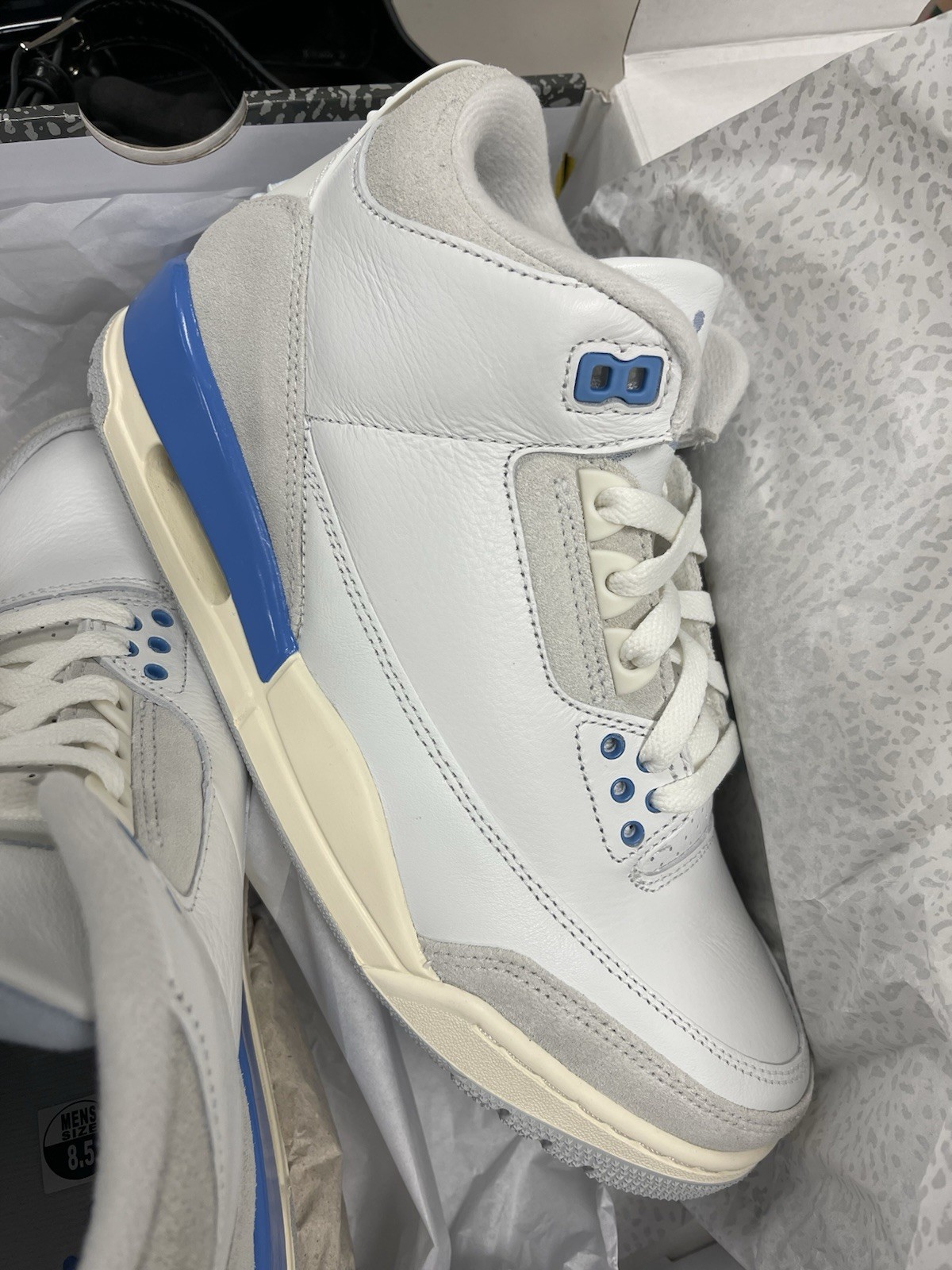 Get 4 Nike Air Jordan 3Mid Top Leather Sneaker White/Blue/Gray Men\'s2shoes 8.5/8