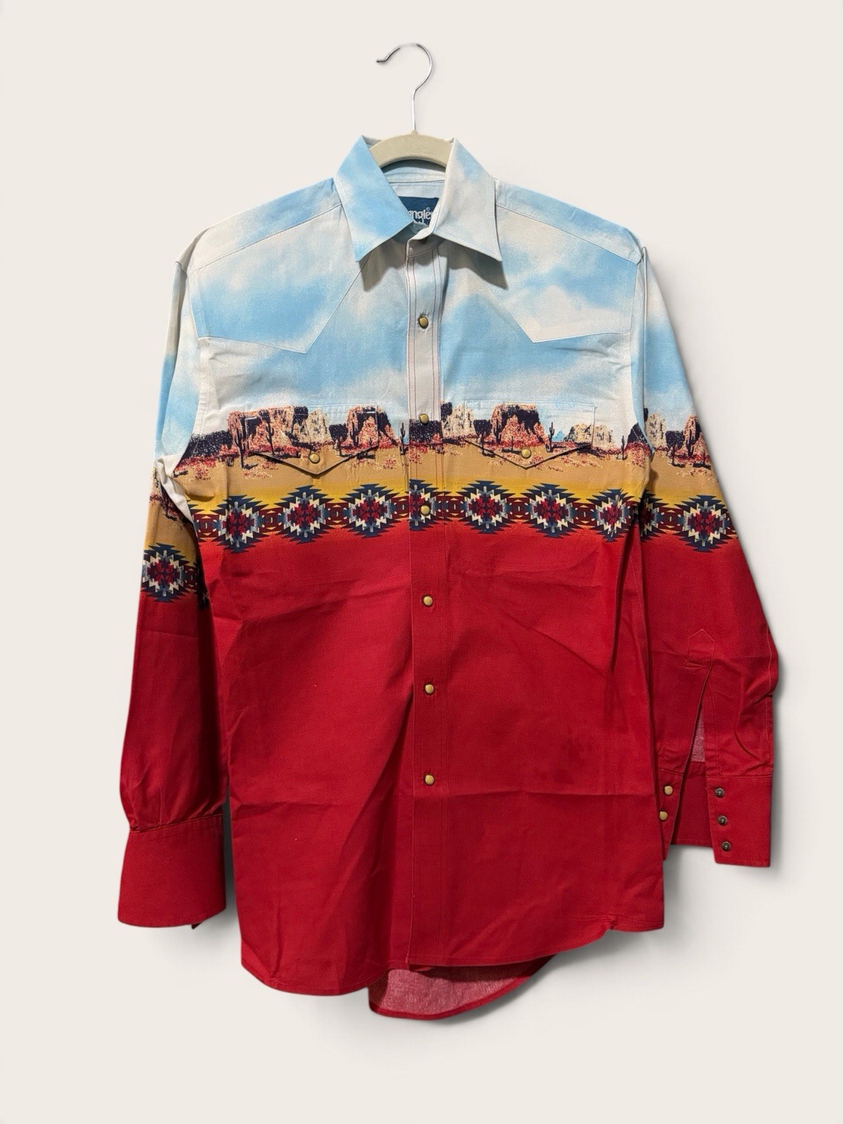 Vintage 90s Wrangler Brushpopper Button Up Shirt Southwest Aztec Cowboy Size S