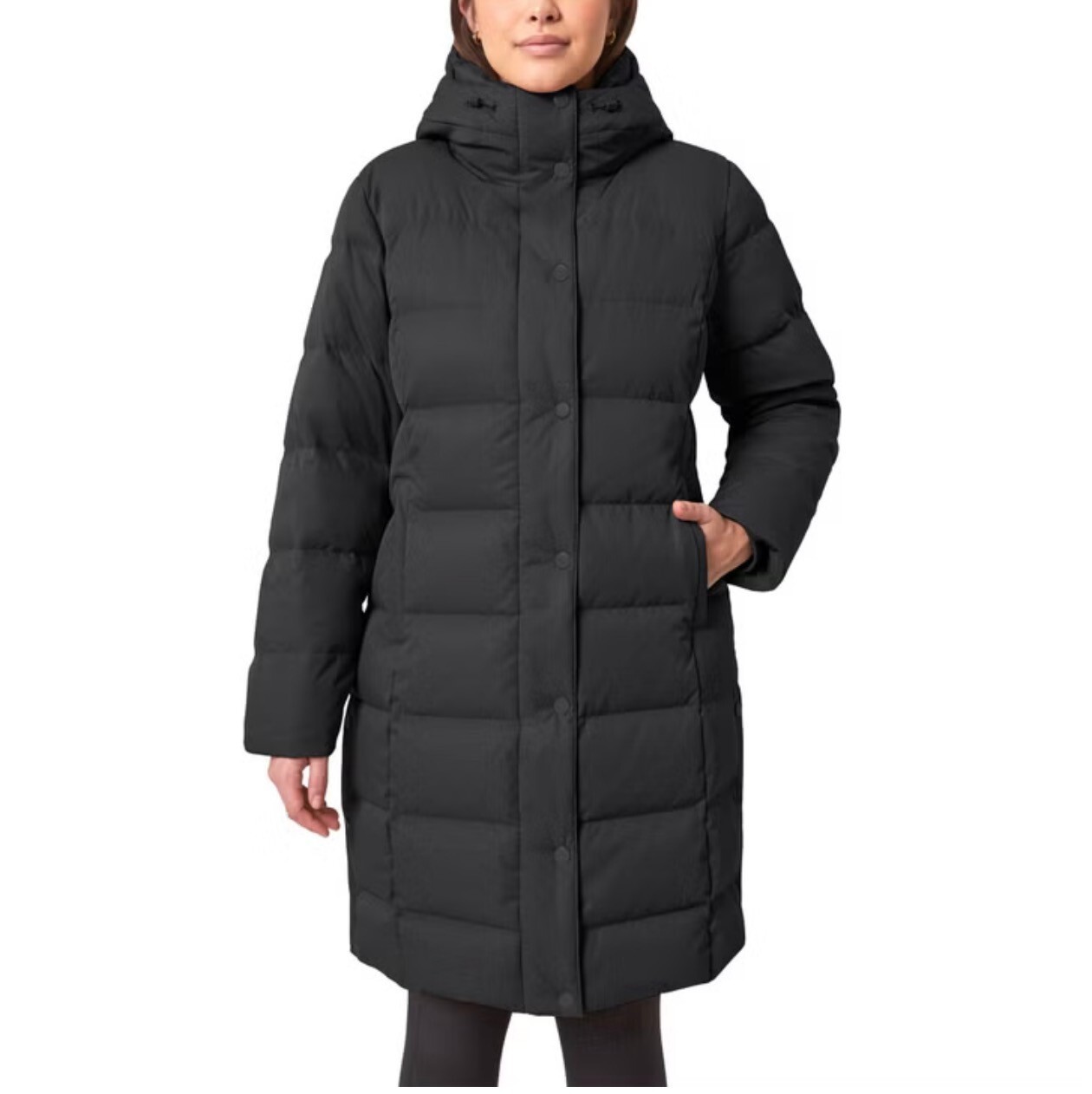 Mondetta Women\'s Black Long Quilted Hooded Puffer Coat M