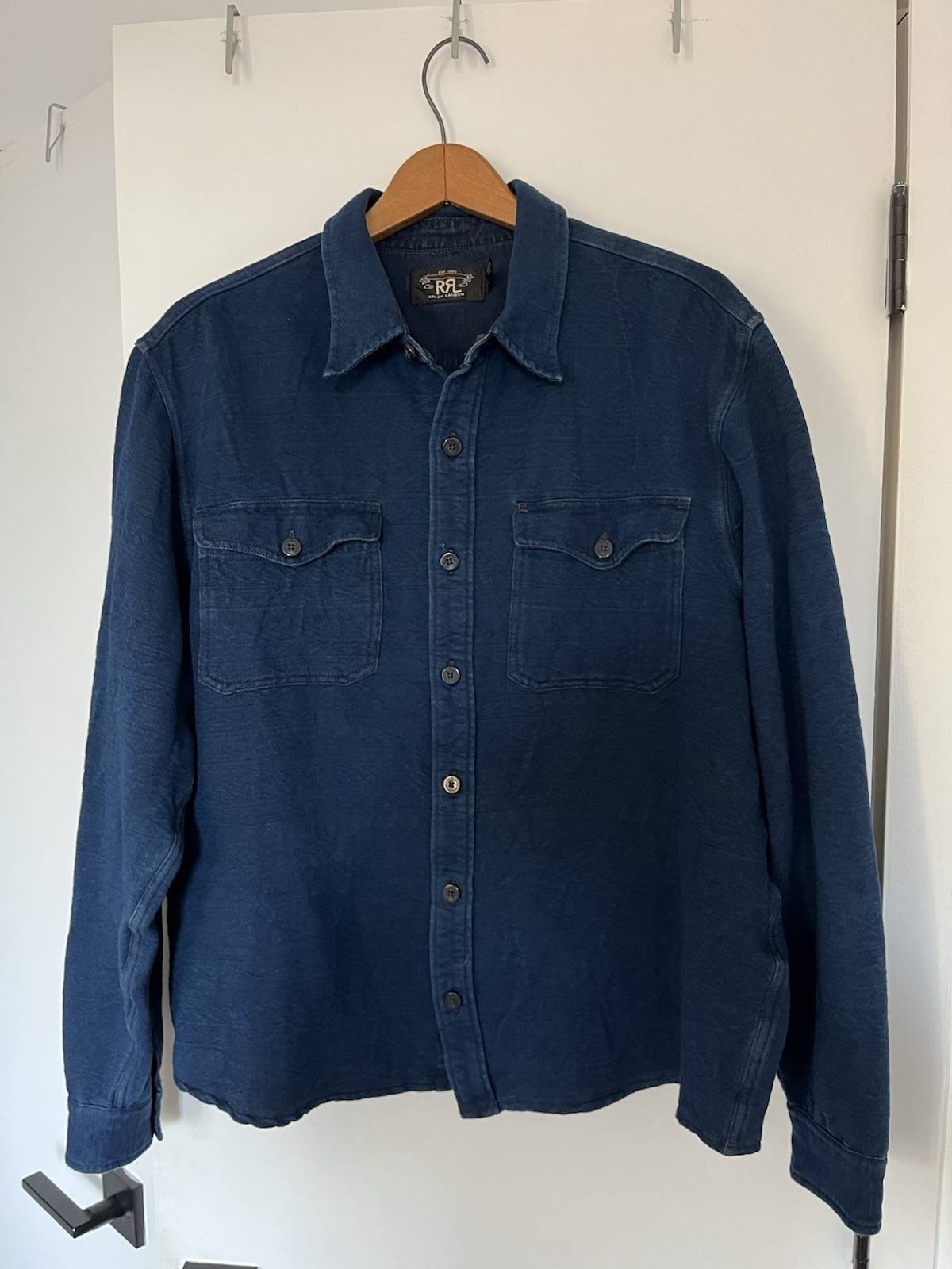 RRL Ralph Lauren Guernsey-Patterned Jacquard Workshirt Indigo Size Large Men’s
