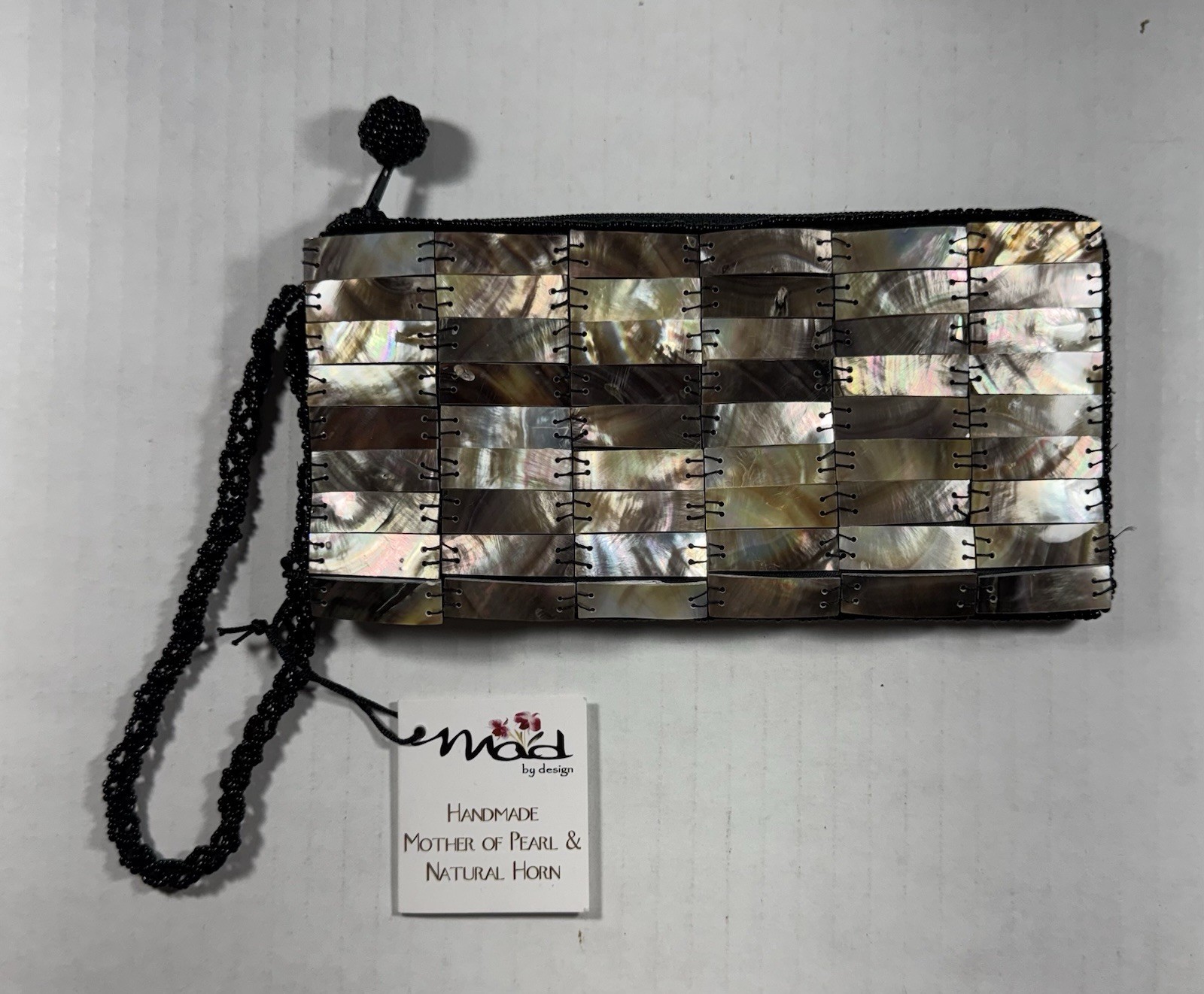 Vtg Mad by Design Mother of Pearl & Natural Horn Clutch Purse NEW
