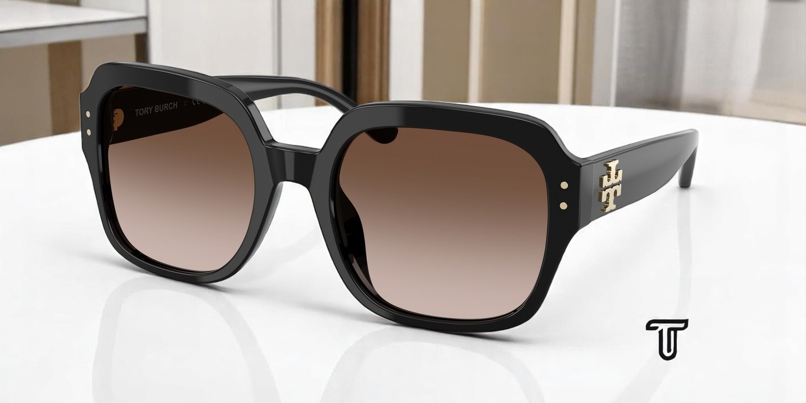 TORY BURCH TY7143U 170913 Square Black Dk Brown Grad 56 mm Women\'s Sunglasses