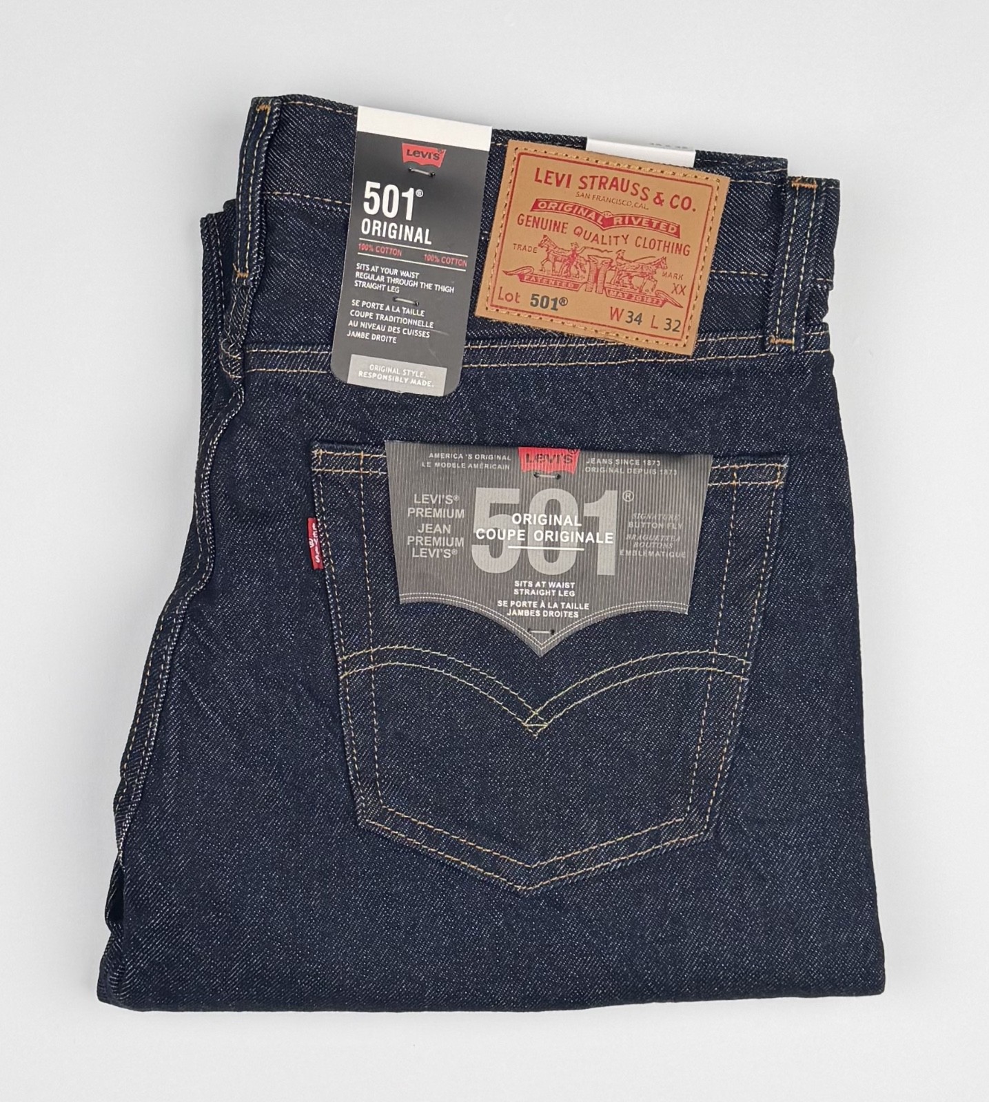 Levi\'s Premium 501 Original STRAIGHT LEG Jeans Men 34x32- Blue 00501-0101 NWT