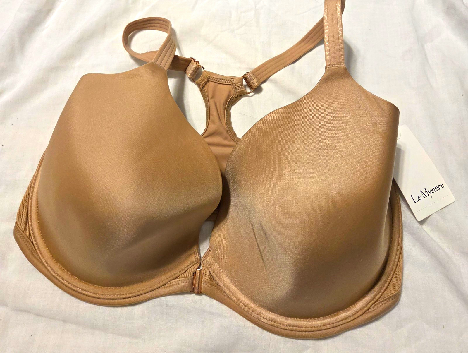 NWT Le Mystère Sheer Illusion Front Close Racerback Underwire Bra 36G 6684
