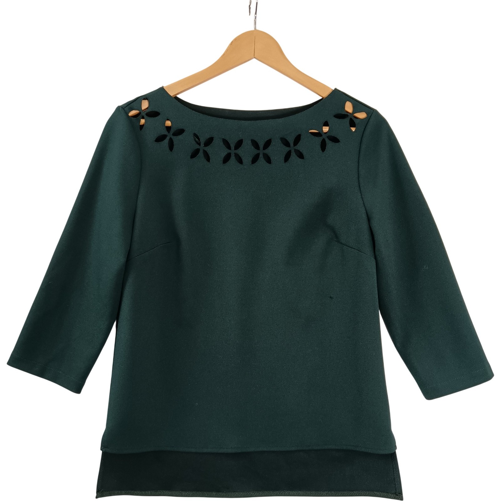 Essenza Di Moda Small Green 3/4 Sleeve Blouse Small Womenswear Floral Preloved
