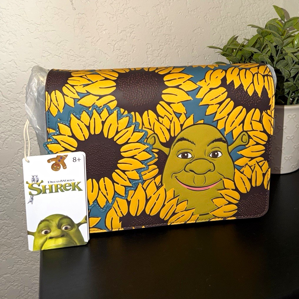 Loungefly Shrek Donkey Floral Crossbody Bag Gold Zip Adjustable Detachable Strap