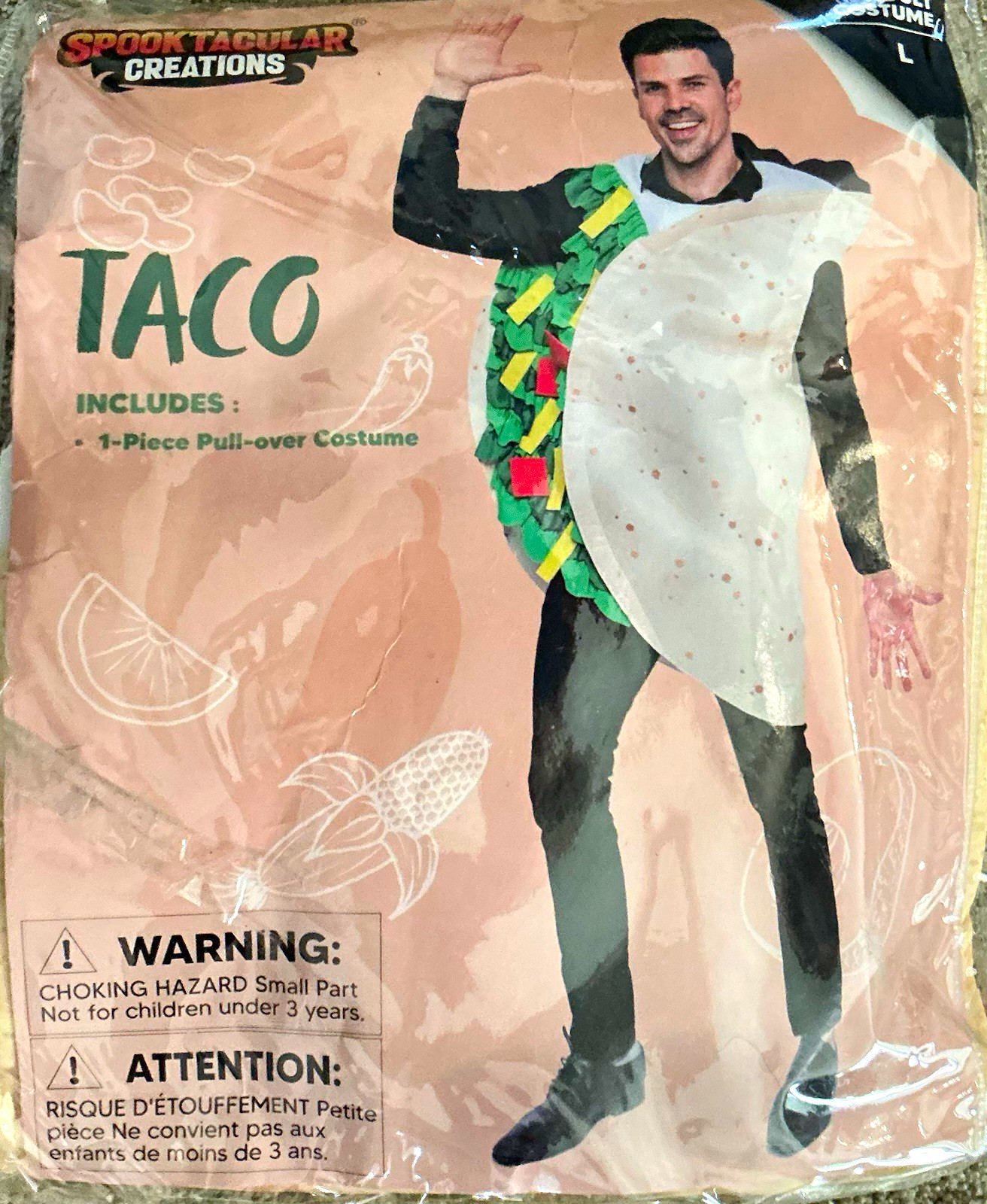 NIP Spooktacular Creations Adult Taco Costume 1-Piece Pull-Over LARGE