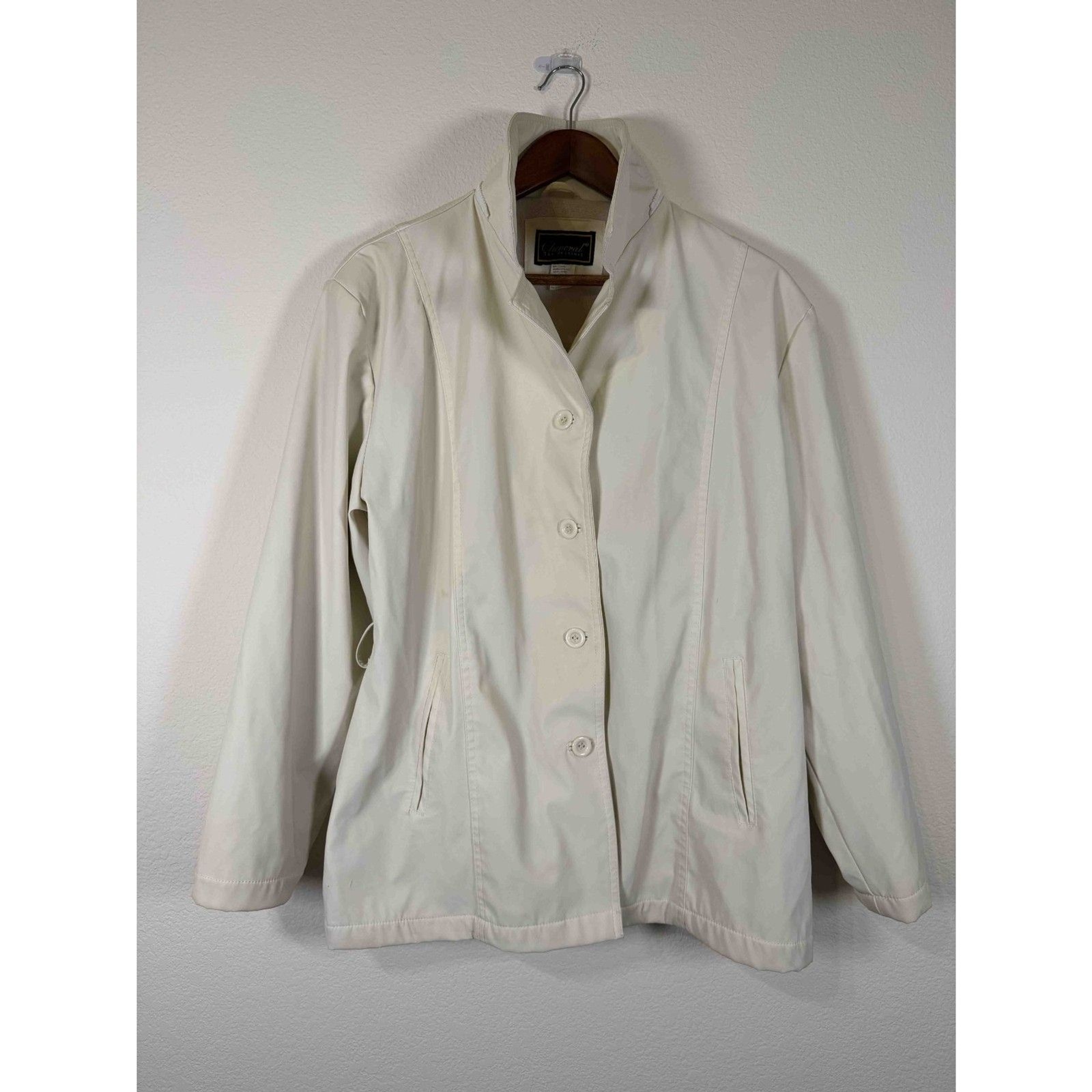 Cheneral Original Vintage Y2K Cream White Faux Leather Trench Jacket XL Boho