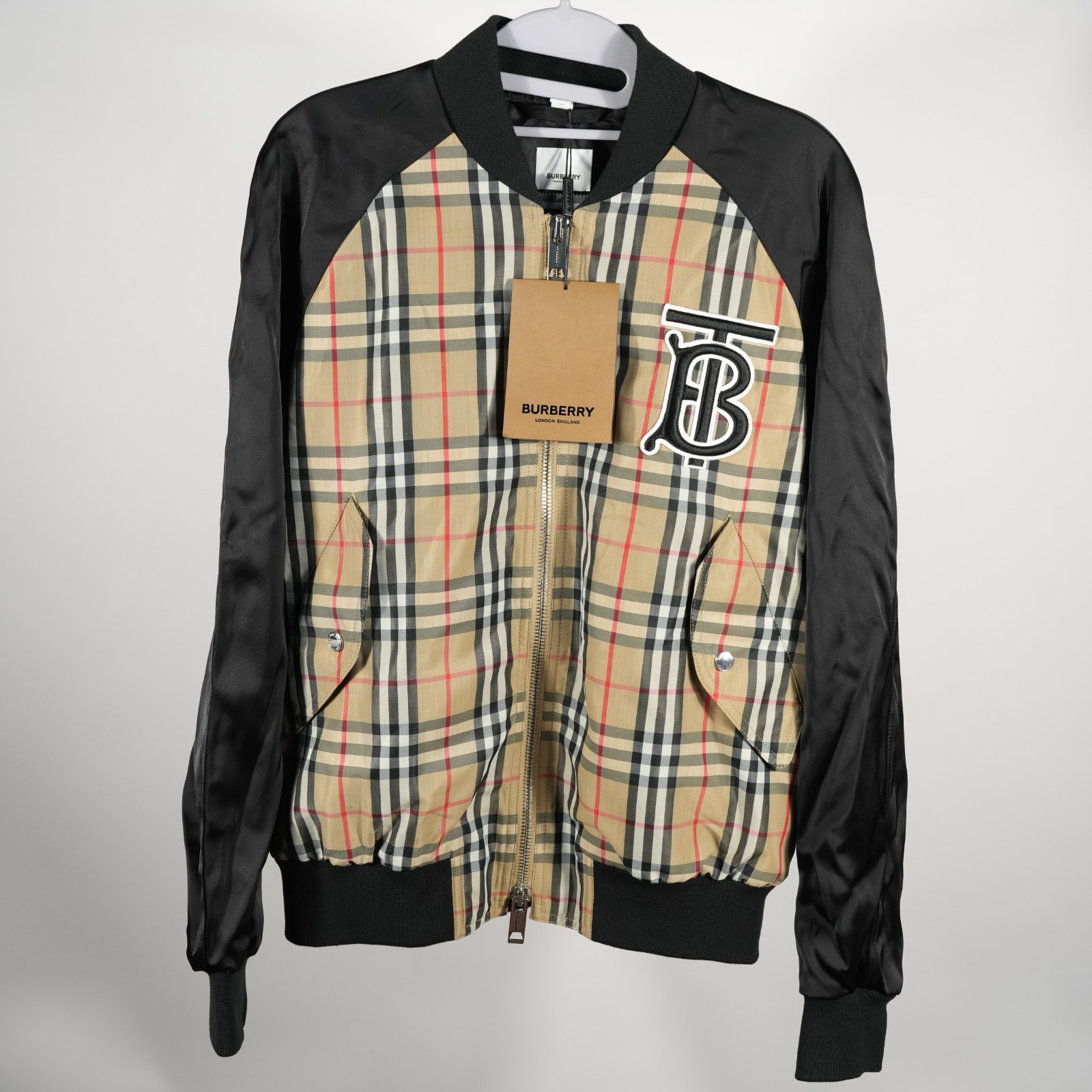 * BURBERRY Checked Bomber Jacket Zipper Men’s Size SMALL NEW