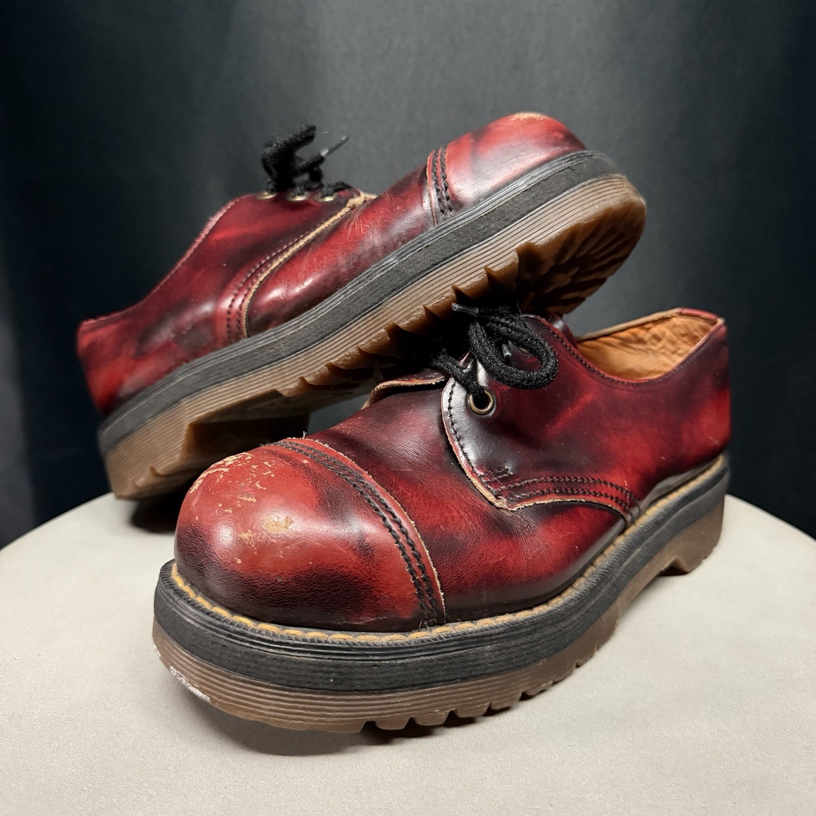 Vintage Dr Martin Gripfast Leather Red Toe Cap Derby Boot Made in England Size 5