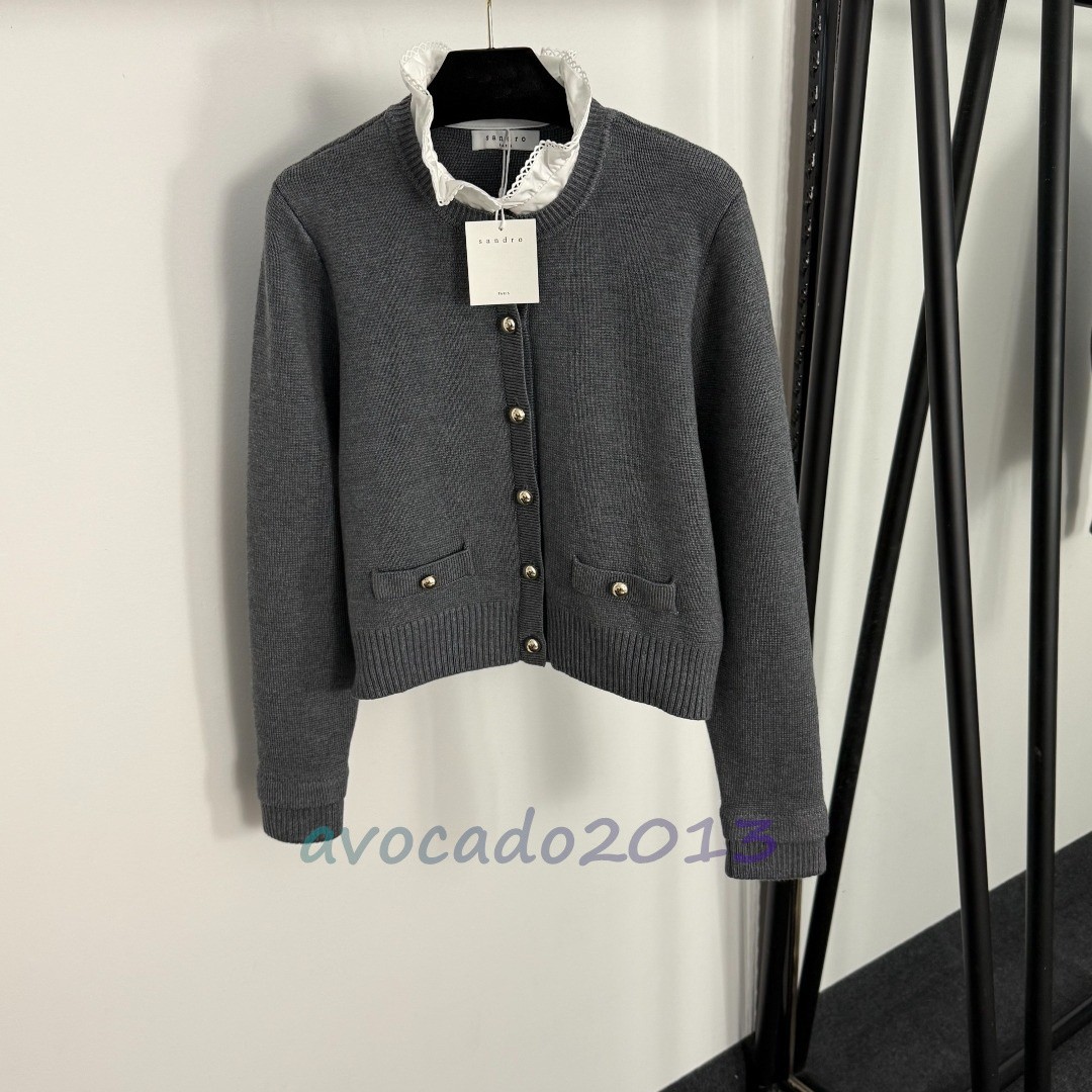 Women Autumn Long Sleeve Gray Removable Collar Knitted Cardigan