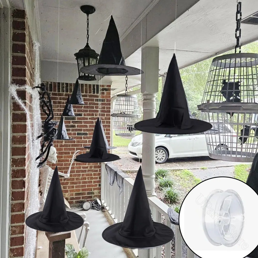 6/12Pcs Halloween Black Witches Hats with Rope Hanging Wizard Hats Bulk for Home