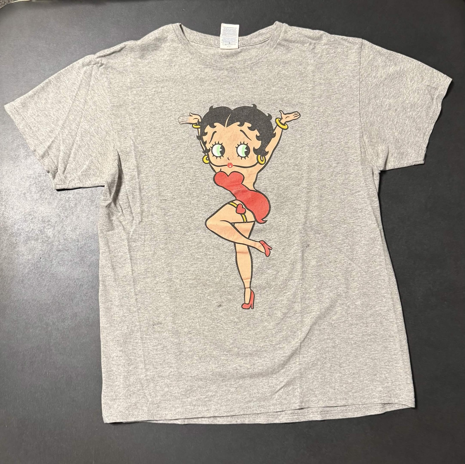 Vintage Betty Boop T Shirt Mens M Gray Full Body Pin Up Print Cartoon Tee