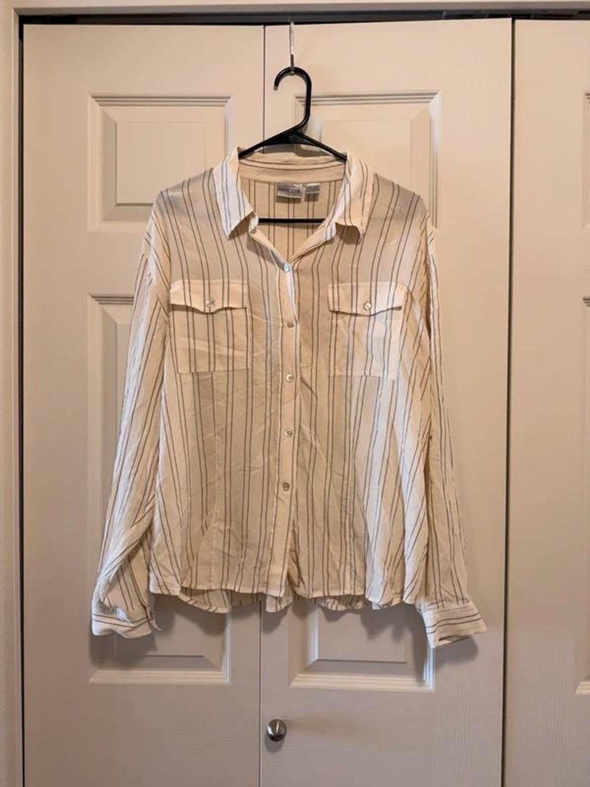 Chico\'s Vintage 100% Silk Striped Button-Down Blouse