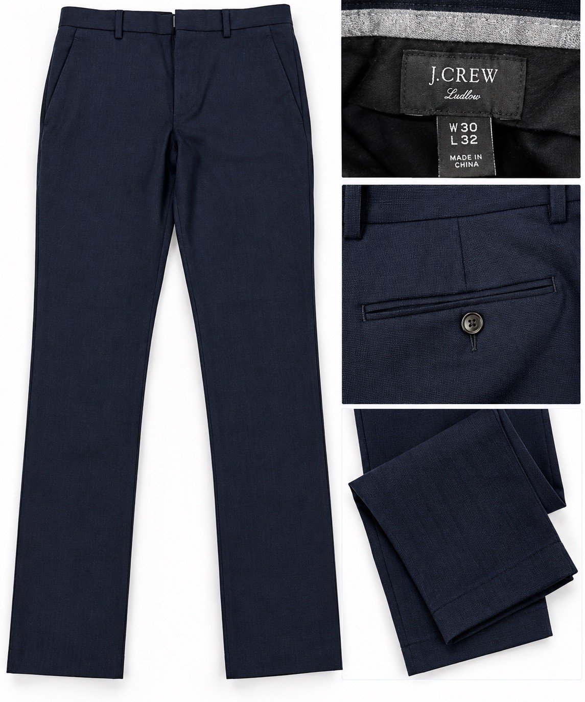 J.Crew Ludlow Slim Mens Moon Worsted  Dress Pants 30x32 Plaid Herringbone