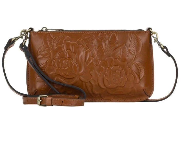 Patricia Nash Laurina Tooled Leather Crossbody Bag W/ Wristlet Strap-Tan-NWOT