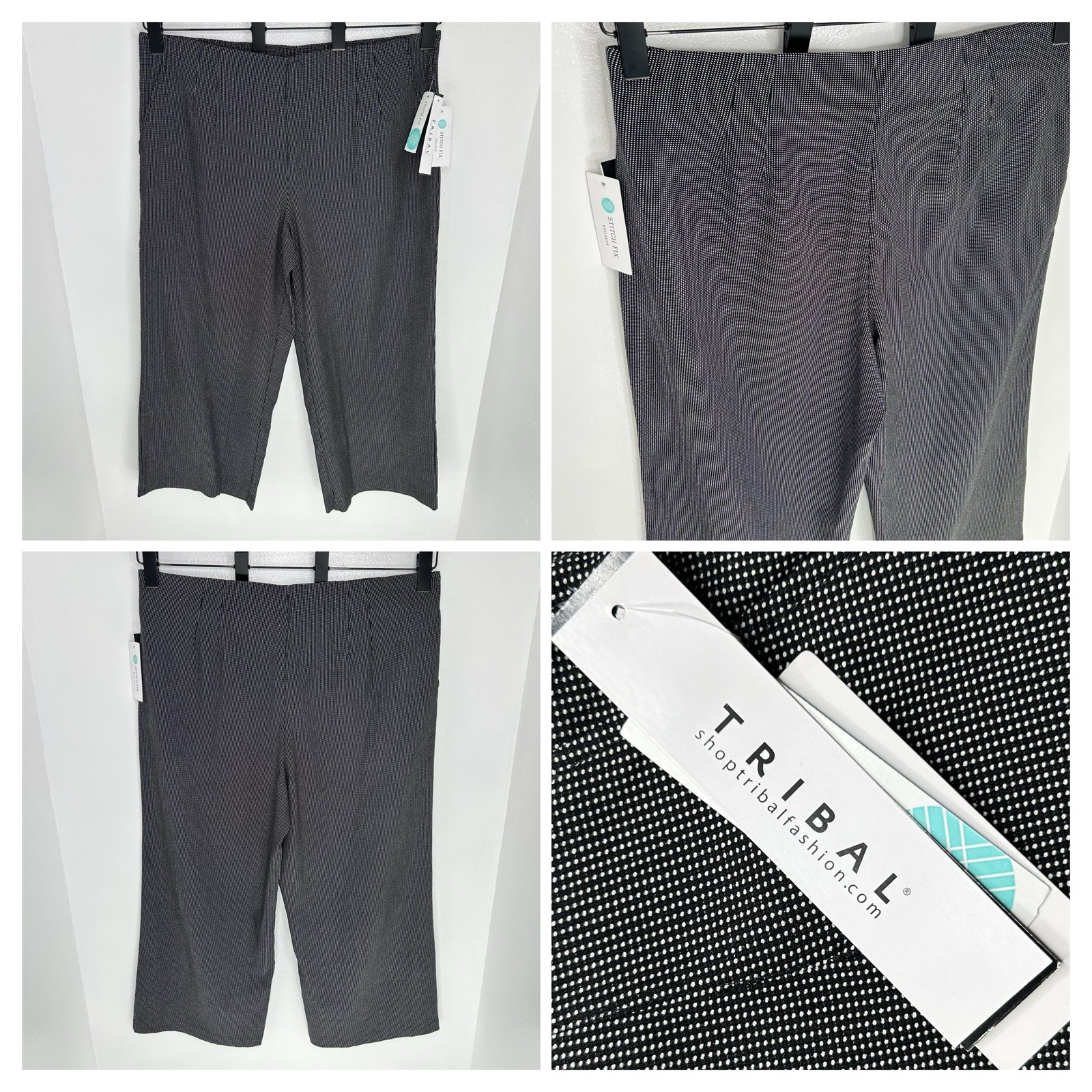 Tribal NWT Lola Hi Waisted Pull On Wide Leg Crop Pants Size 16 Polka Dot 37x26