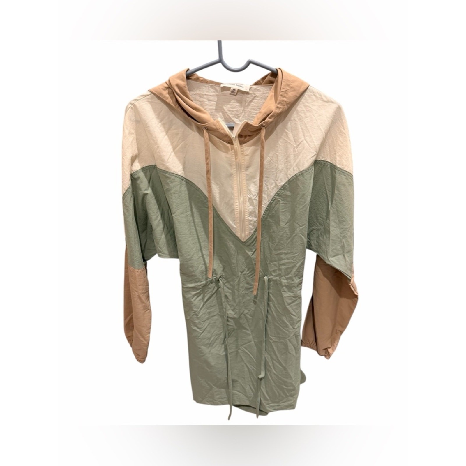 Cherry Mellow Colorblock Hooded Windbreaker Mini Dress - Sage New