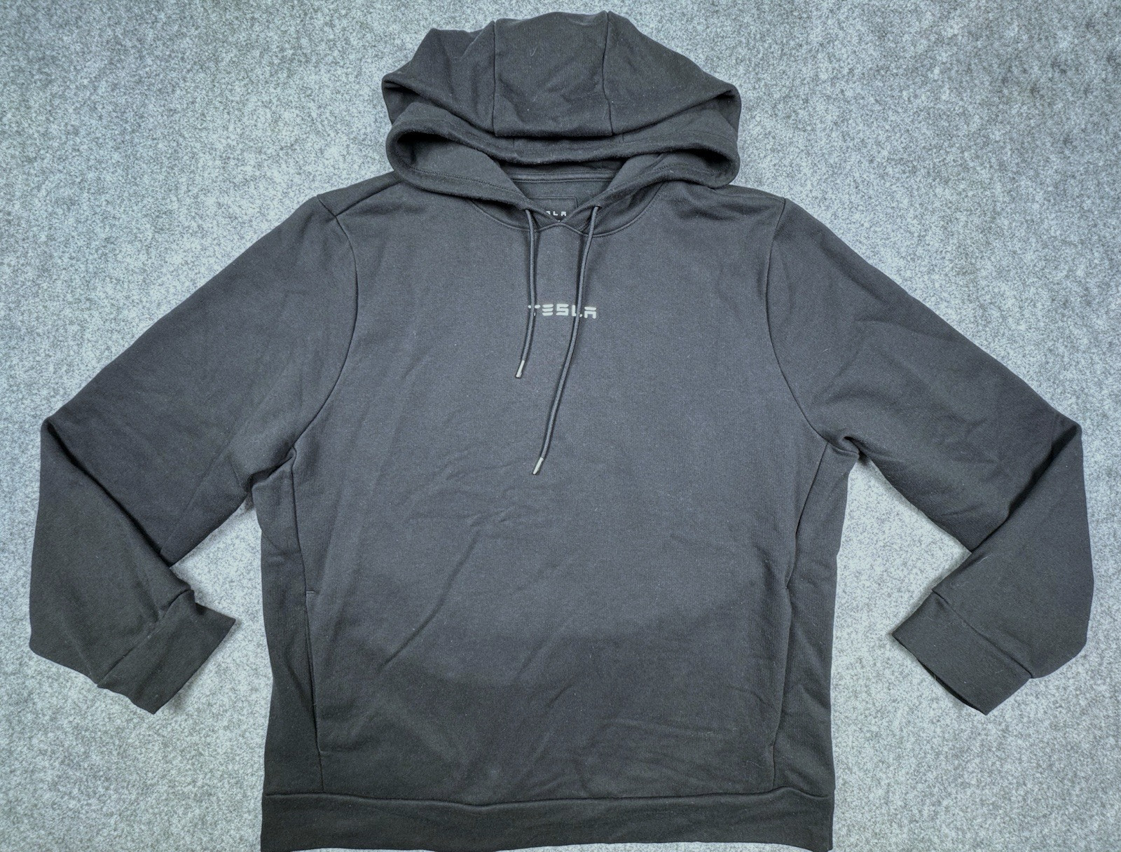 Tesla Hoodie Unisex XXL Black Wordmark Logo Pullover Fleece Sweatshirt Casual