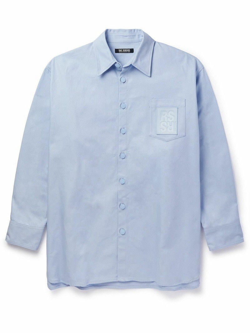 Raf Simons Men’s S Light Blue Denim Cotton Oversized Logo Button-Up Shirt