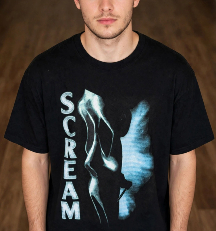 Halloween Men Headgear Classics Scream Ghostface Horror Black T-Shirt Large NWT