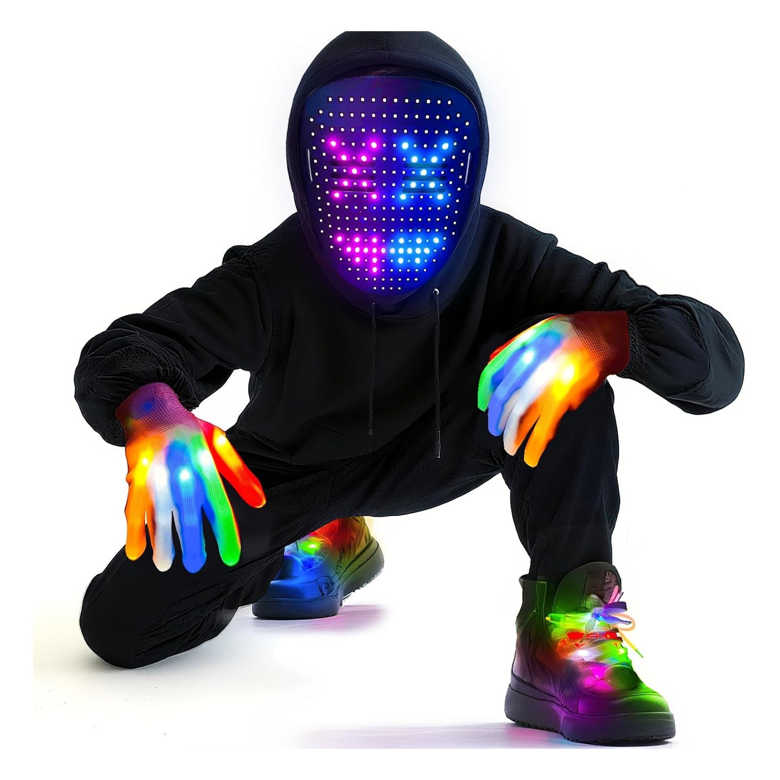 3 Set Halloween Gesture Sensing LED Mask Glow Skeleton Gloves & Shoelaces