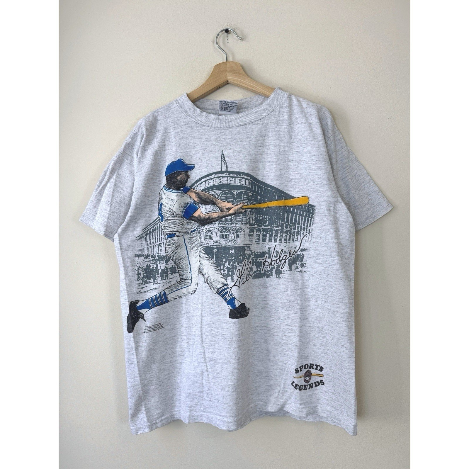 Vintage 90\'s MLB Gill Hodges AOP Single Stitch Gray Tee Shirt - XL
