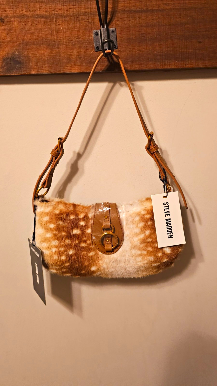 Steve Madden Faux Fur Shoulder Bag Buckle Gold Small - Viral Animal Print Trend
