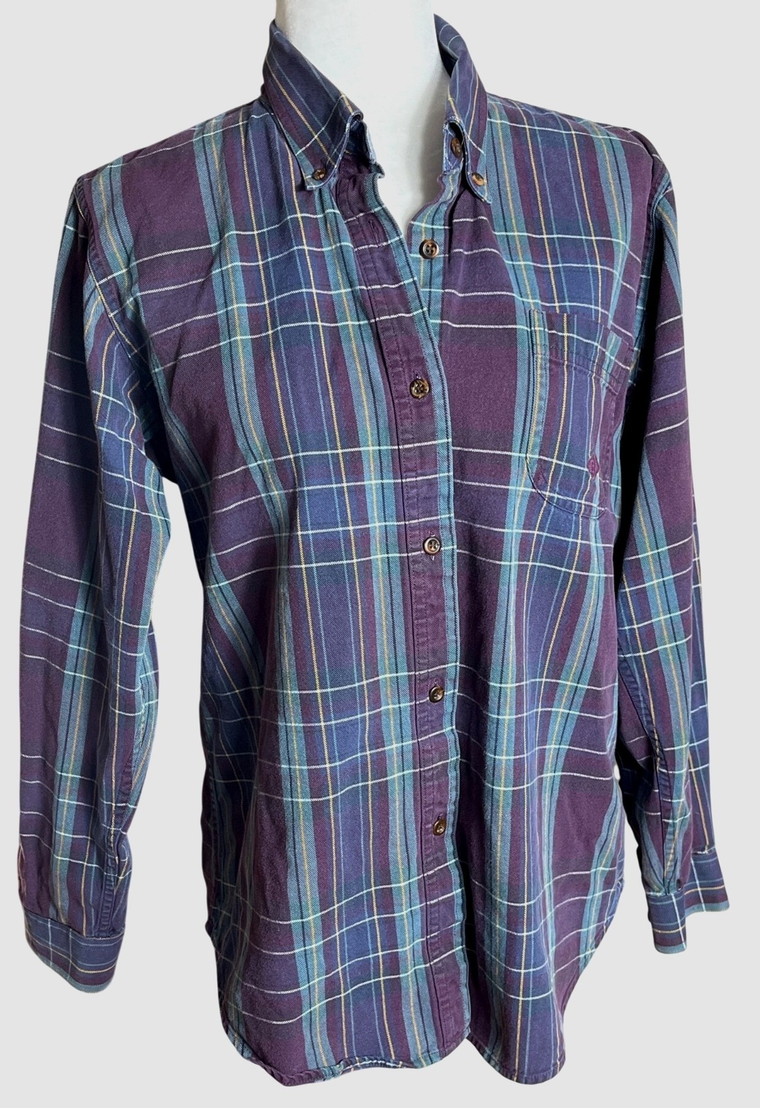 Vtg Roper Chambray Shirt Muted Purple Plaid Button Preppy Basic Layers Wom L