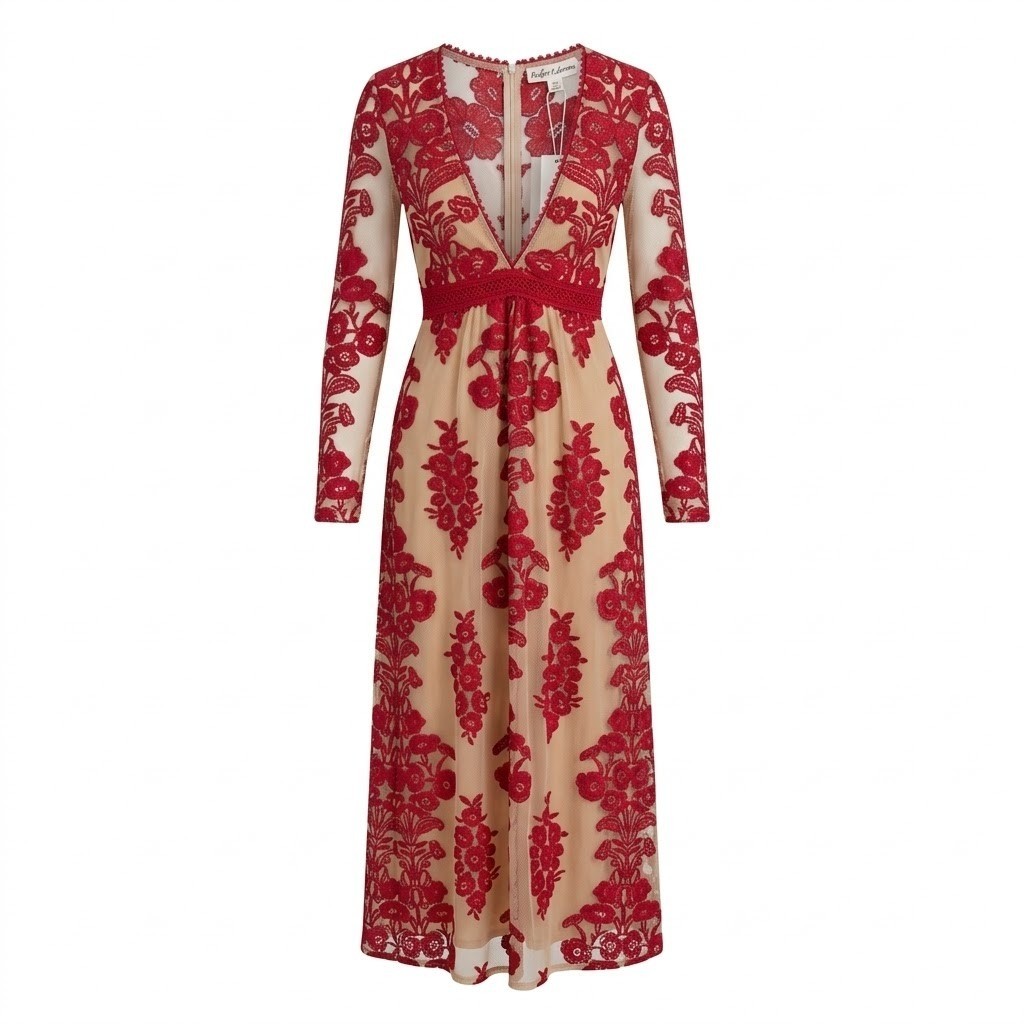 NWT For Love & Lemons Women\'s XS Temecula Red Floral Embroidered Maxi Dress