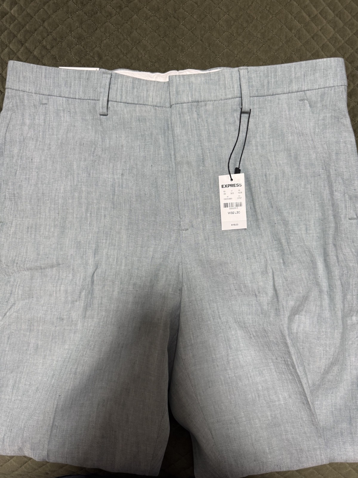 EXPRESS Men\'s Slim Fit Linen Blend Dress Pants Light Sage Green 32x30 NWT