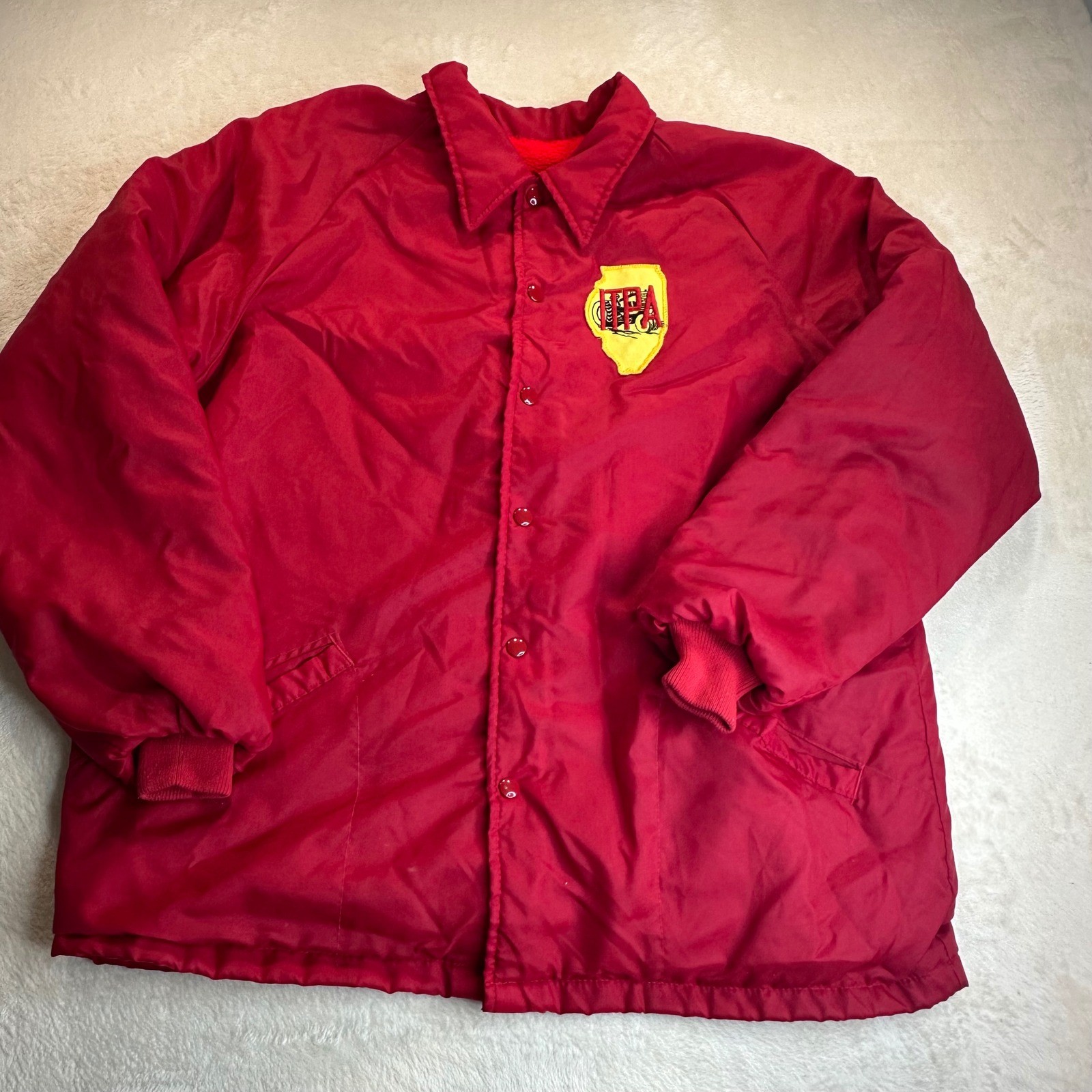 Vintage 70s Swingster ITPA Illinois Tractor Pulling Coach Jacket Red XL Nylon