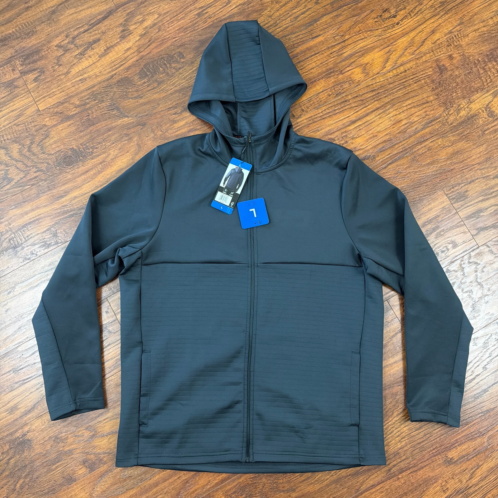 Spyder Jacket Mens L Black Full Zip Fleece Hooded Stretch Pockets Active