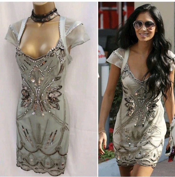 RARE KAREN MILLEN DIAMANTE DRESS ASO NICOLE SCHERZINGER CELEBRITY CACHE DESIGNER