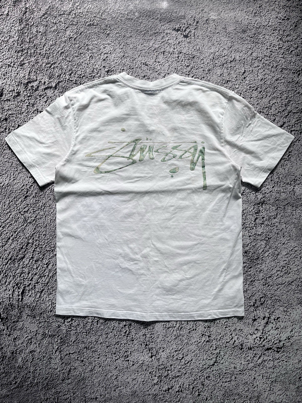 Vintage Y2K Stussy Mercury Tee Green Logo WHITE T SHIRT SIZE M SKATE STREETWEAR