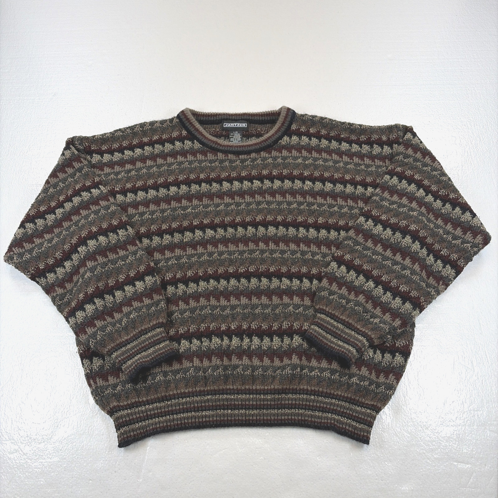 Vintage Jantzen Sweater Men\'s Large Striped Crewneck 3DKnit Cosby Grandpacore