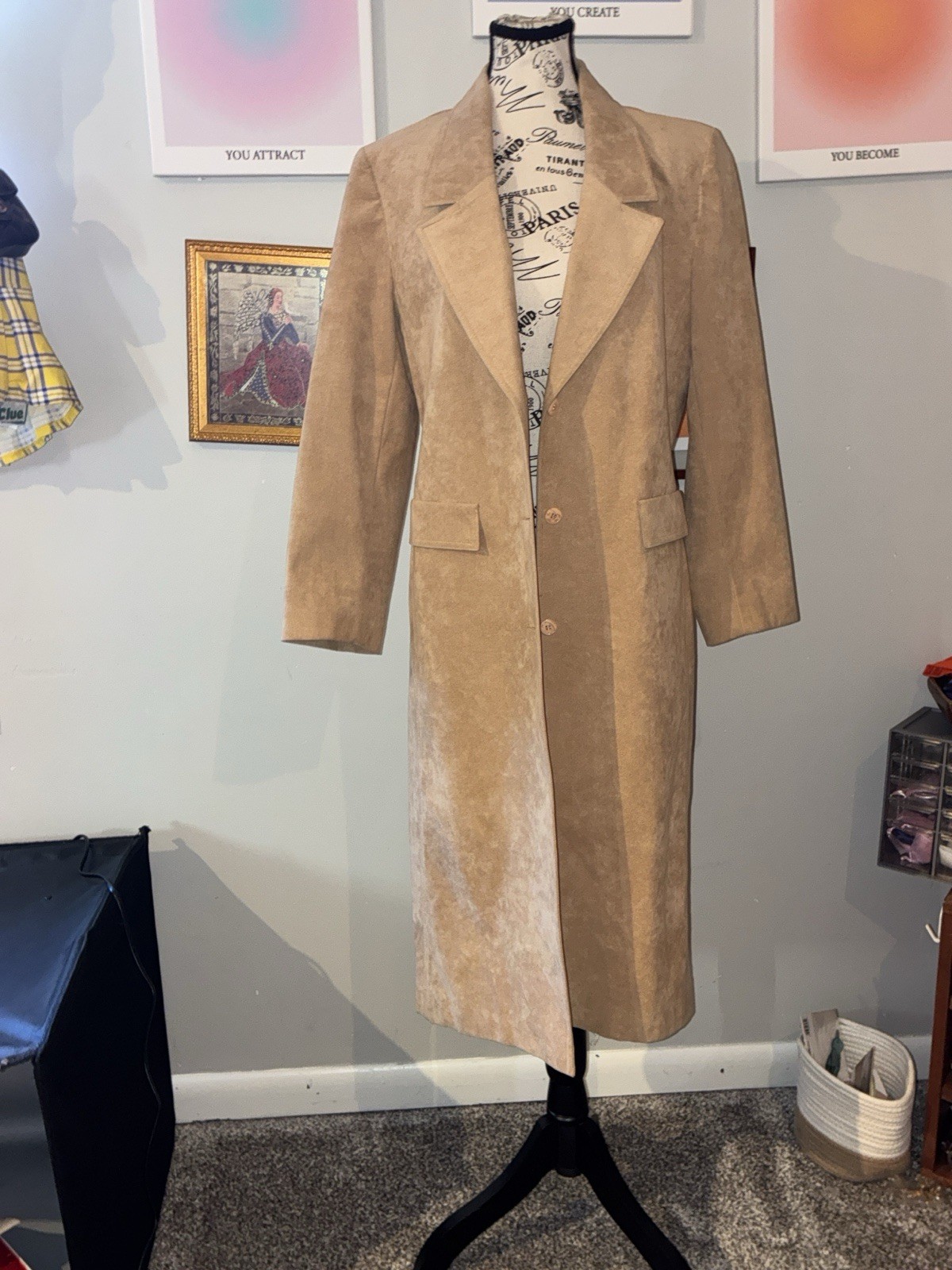 Authentic Vintage Ultra Suede Camel Trench Coat Duster 1970s Size 10 Count Romi