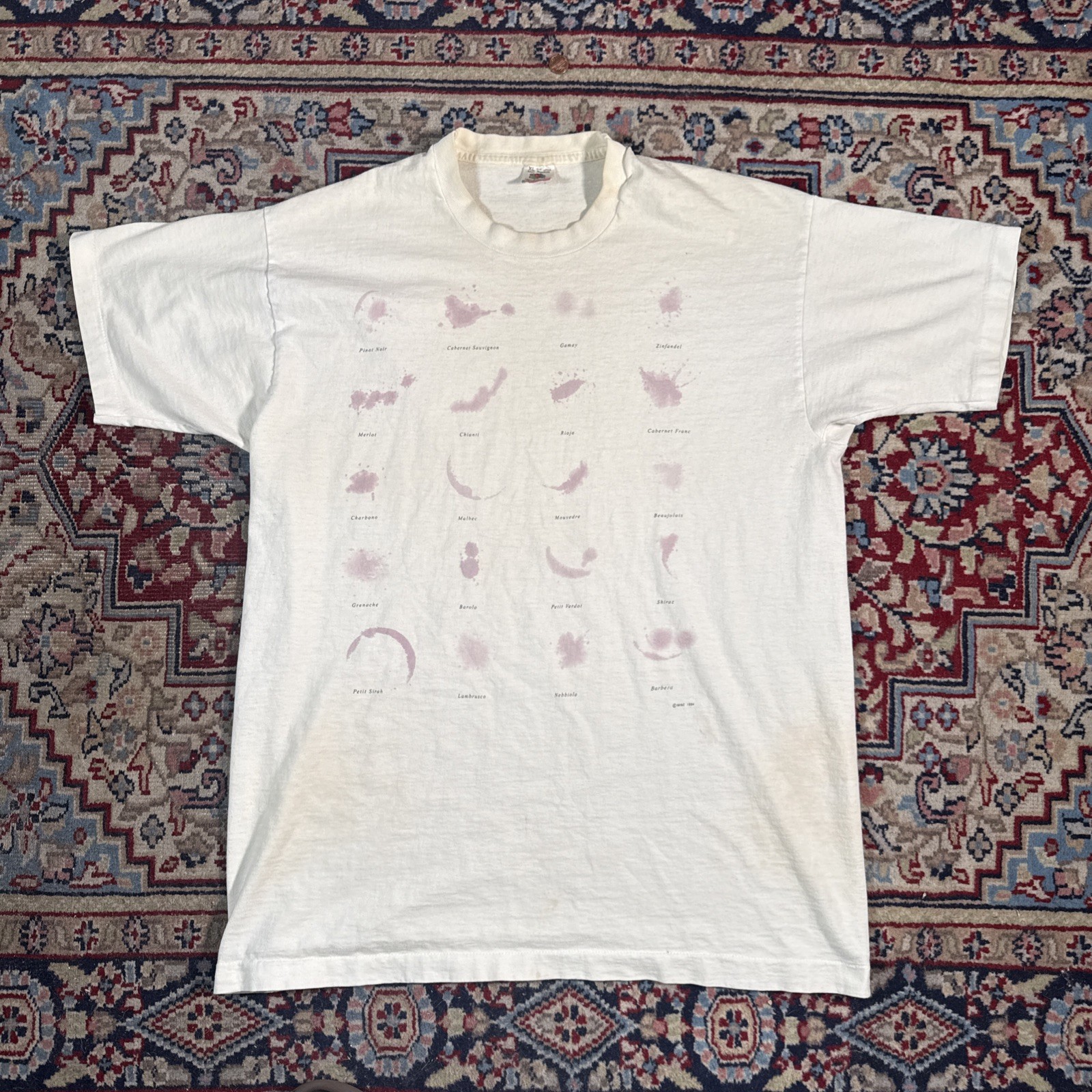 Vintage 90’s Wine Stains T Shirt Size Large Vtg White 