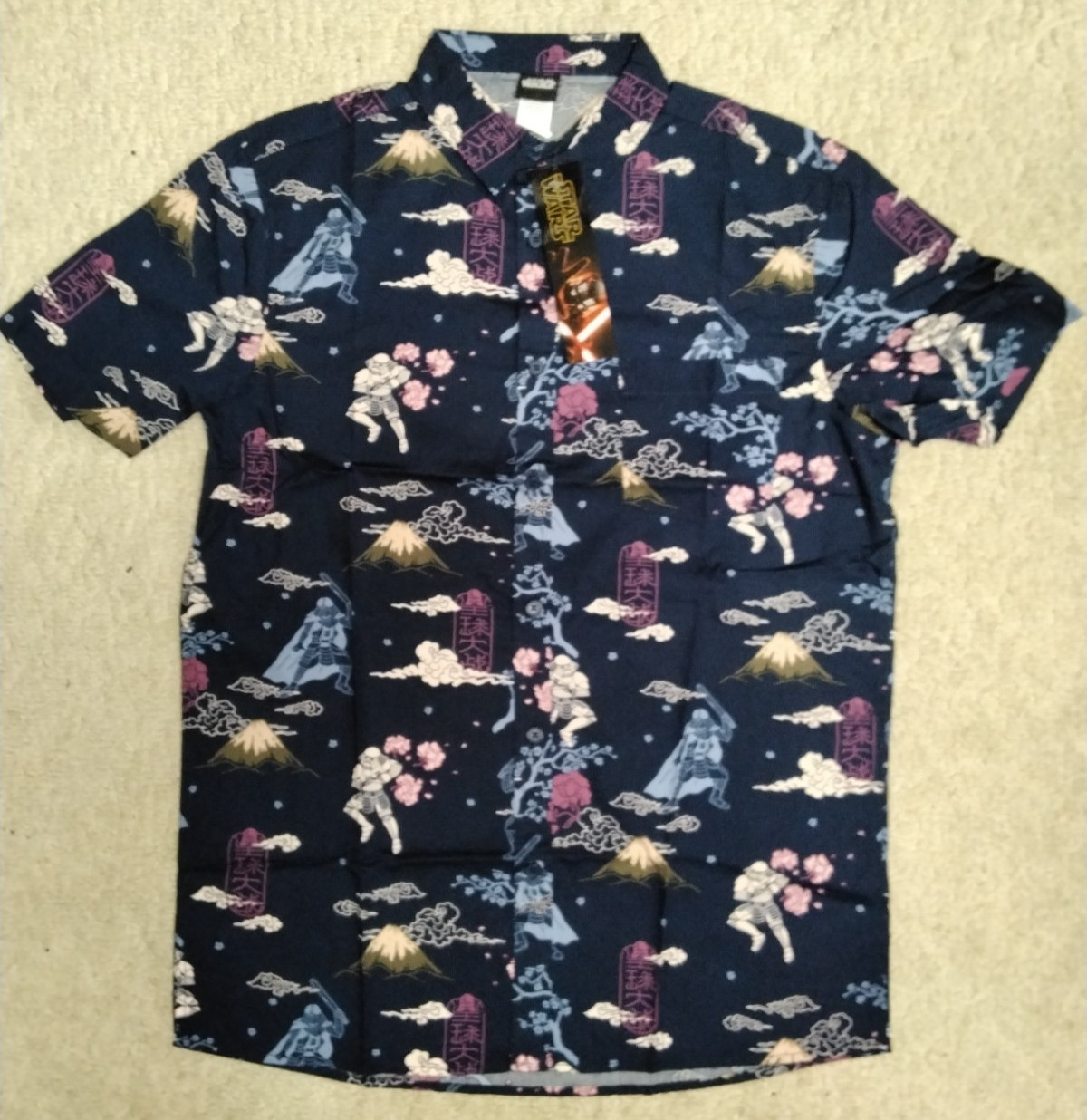Hot Topic Star Wars Hawaiian Aloha  Button Shirt Stormtrooper Darth Vader Mens M