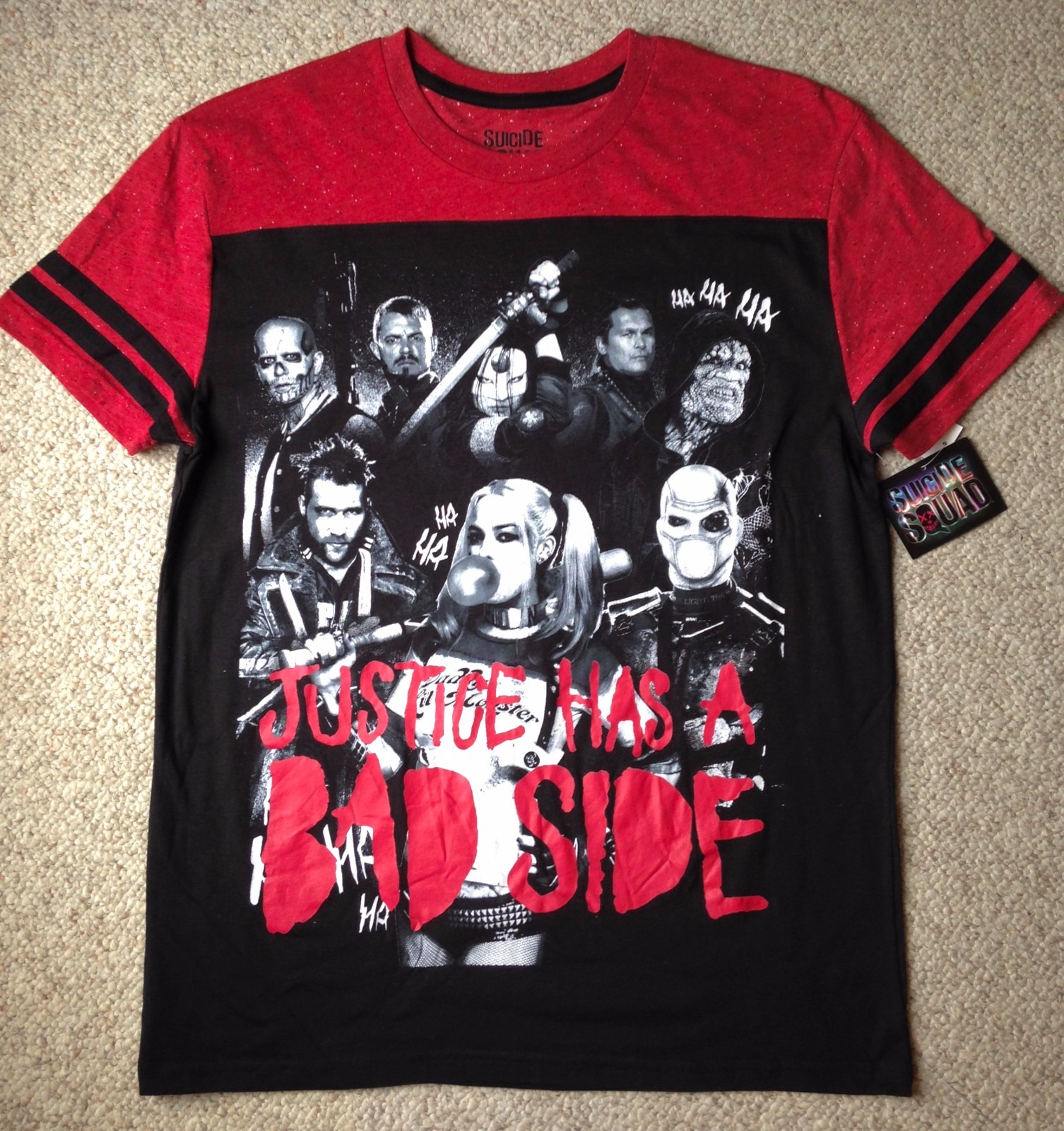 SUICIDE SQUAD T-SHIRT Justice Has A Bad Side DC Comic Soft-Fit Stripe Sleeve LRG