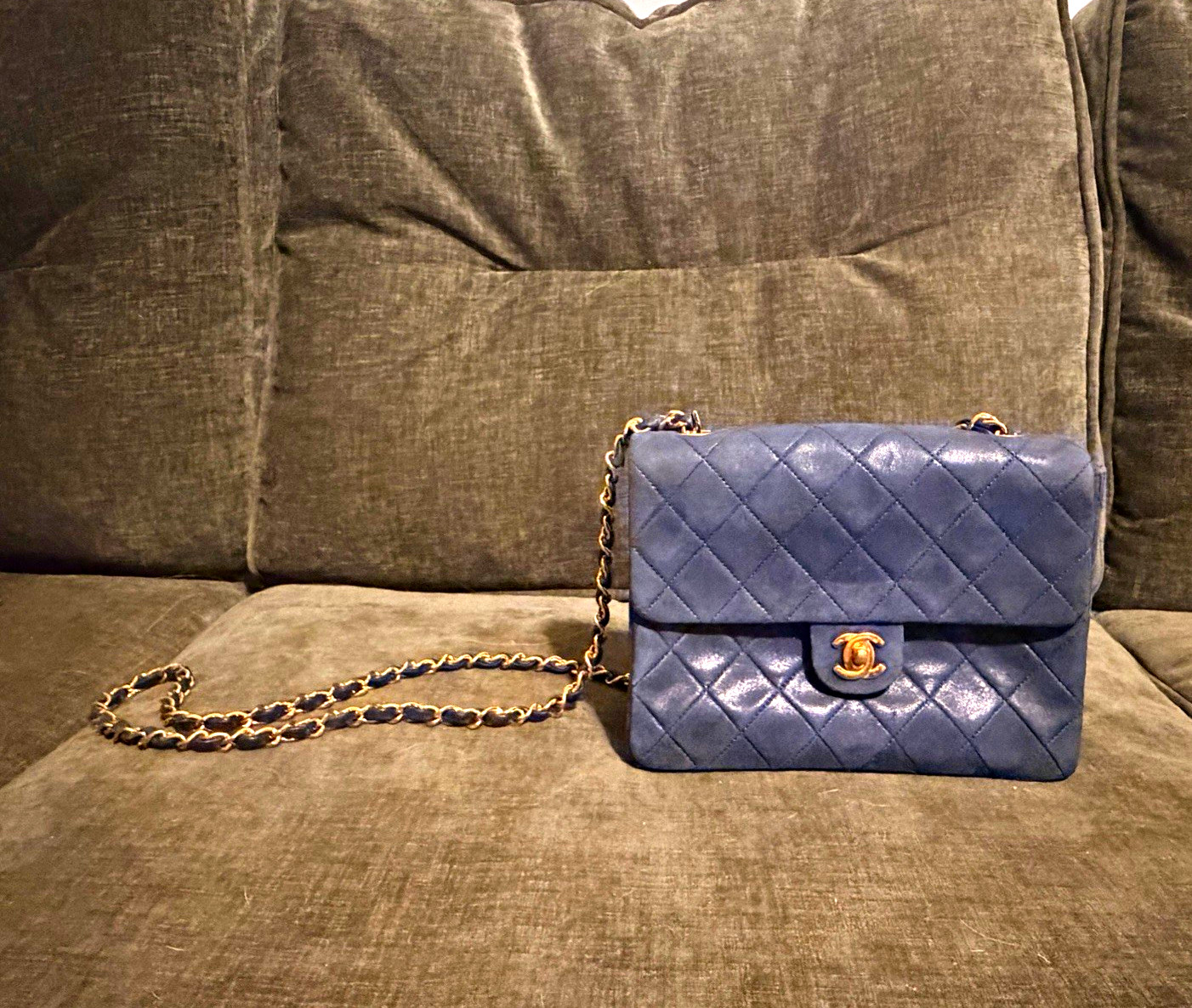 CHANEL Classic Flap Mini Blue Quilted Leather CC Turn-Lock Chain Gold HW