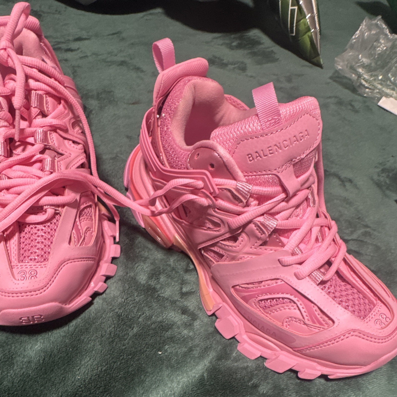 Balenciaga Track Pink Low Top Lace-Up Athletic Sneakers w/ Logo Accent