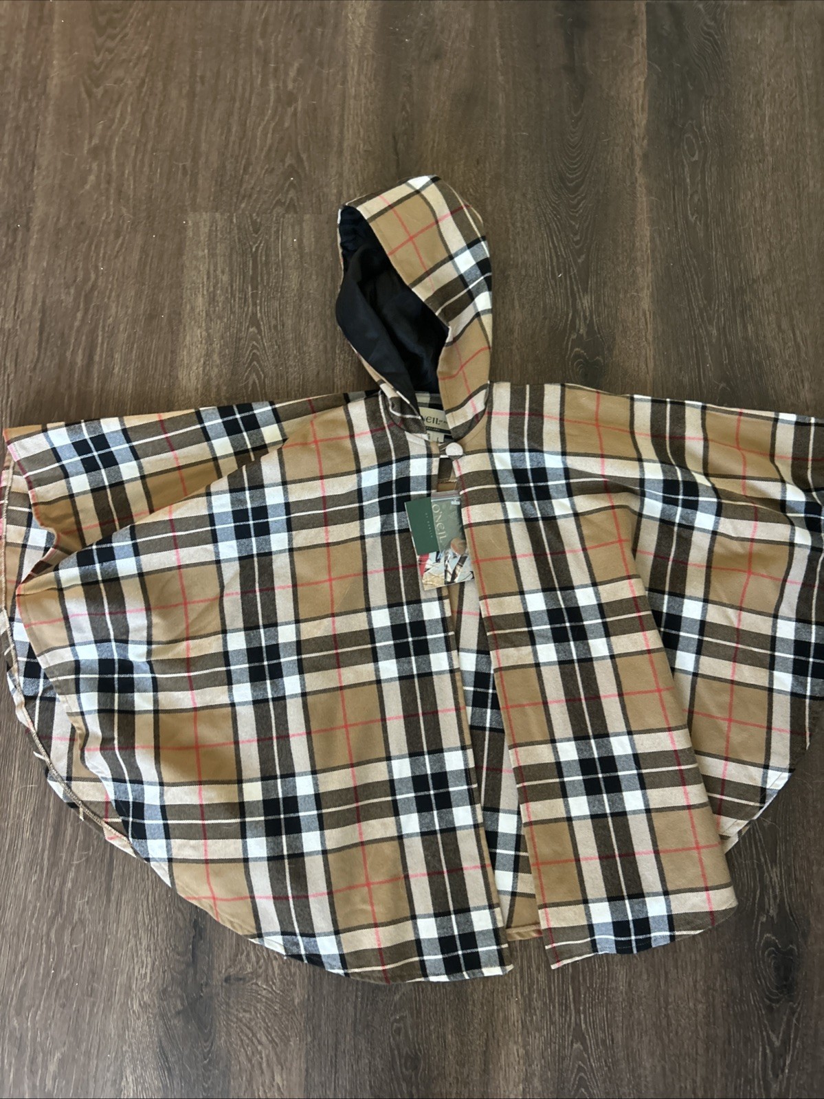 O\'NEIL of Dublin Ireland Plaid Cape Poncho Hooded Large NEW TAGS