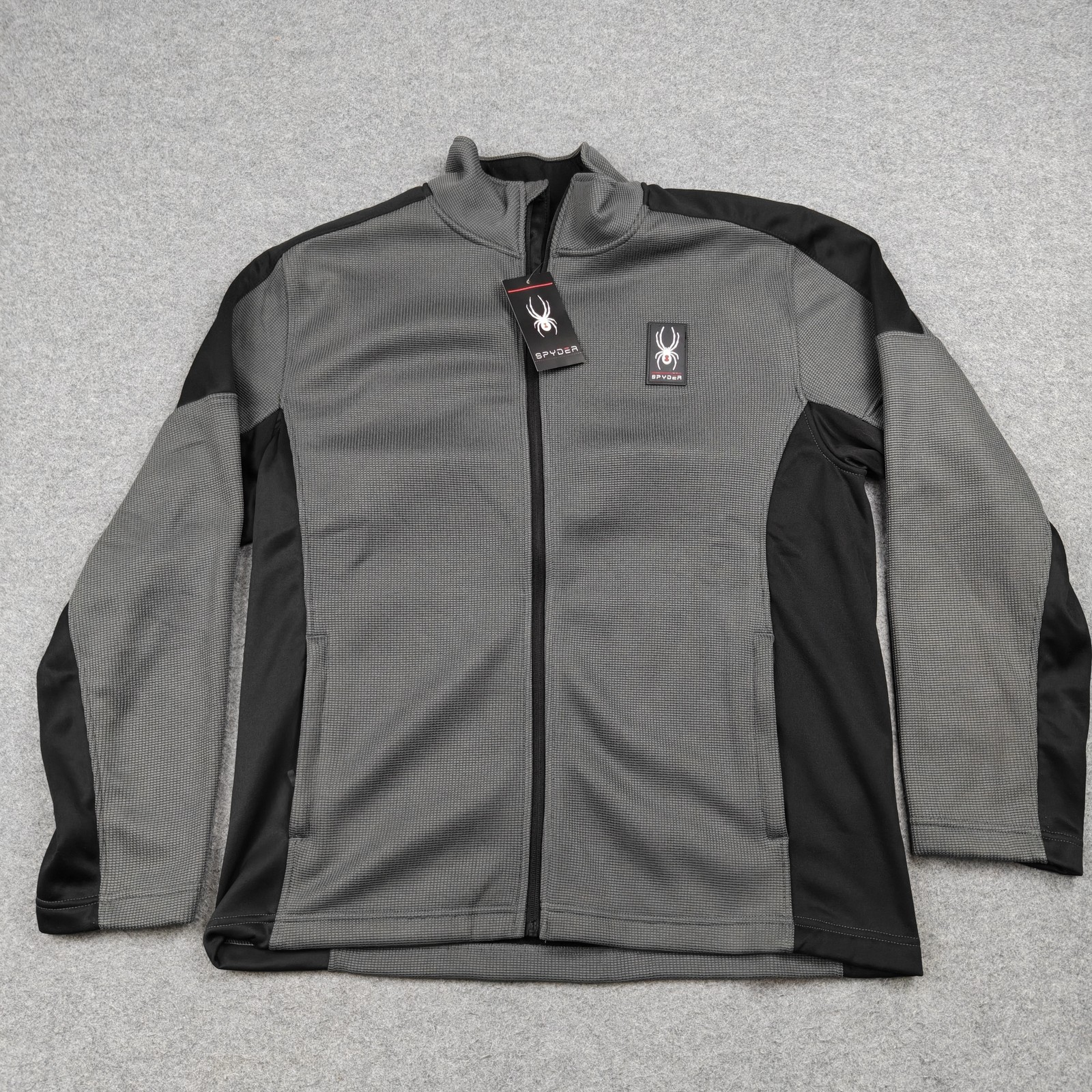 Spyder Polar Jacket Mens XL Gray Fleece Full Zip Stretch Zippered Pockets New