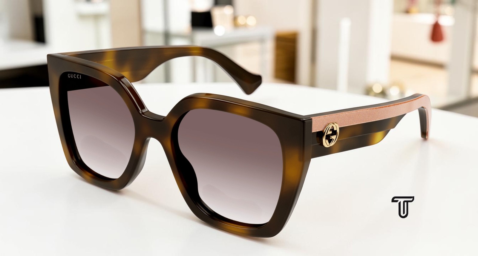 GUCCI GG1300S 003 Butterfly Acetate Havana Crystal Brown 55mm Women\'s Sunglasses