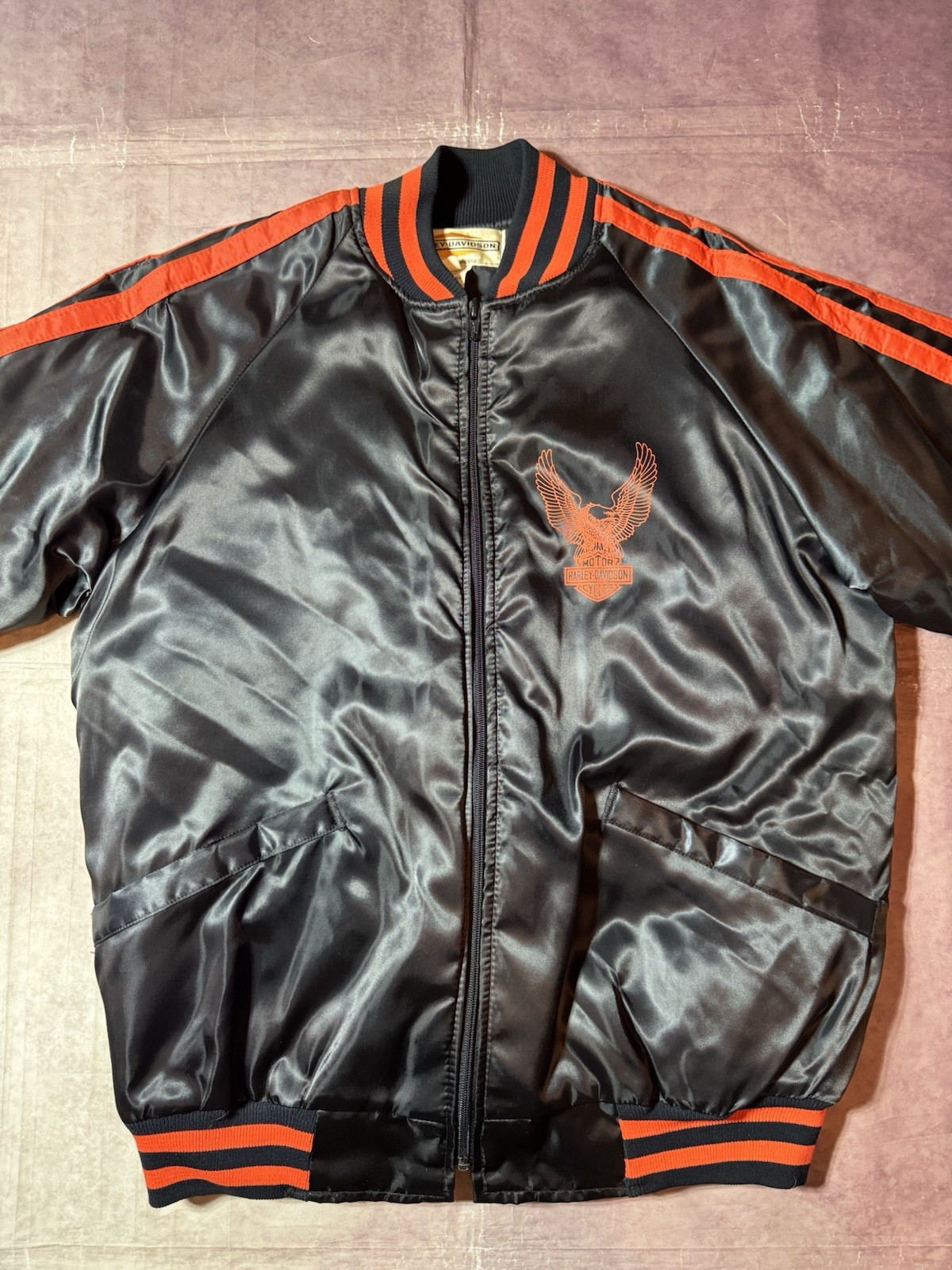 Vintage 1970\'s Harley Davidson Satin Bomber Jacket Men’s Sz Medium Made In USA