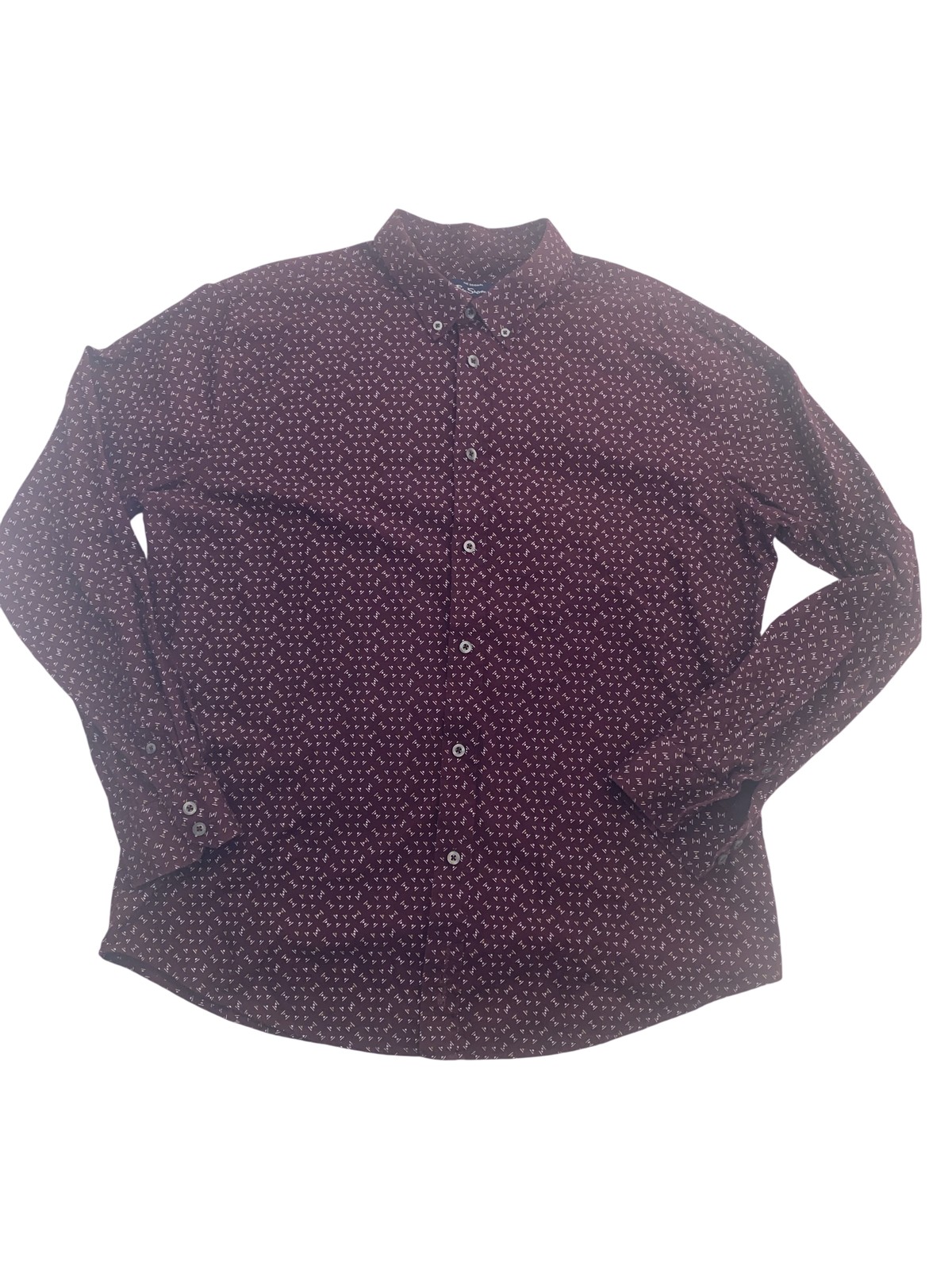 Ben Sherman Men\'s Button-Up Shirt XL Burgundy Geometric Print Long Sleeve