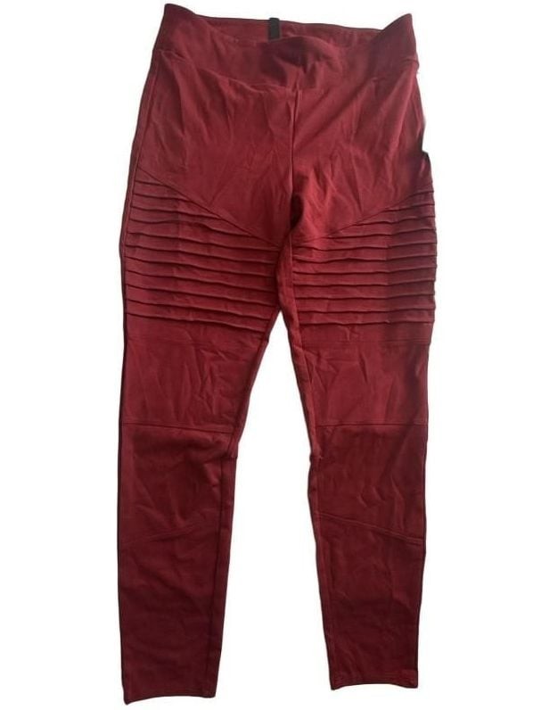 LuLaRoe Luxe21 Leggings XL Red Moto Biker Style